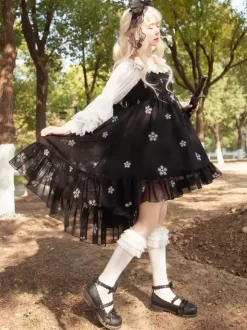 Sweet Lolita Dresses Polyester Sleeveless Ruffles Black Lolita Dress JSK