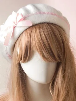 Sweet Lolita Hat Bow Pom Pom Wool Lolita Beret