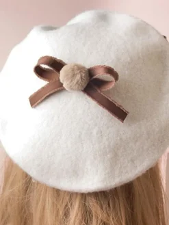 Sweet Lolita Hat Bow Pom Pom Wool Lolita Beret