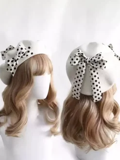 Sweet Lolita Hat Bows Accessory Color Block Polka Dot Polyester Burgundy Lolita Accessories