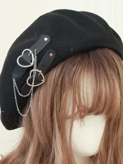 Sweet Lolita Hat Chains Accessory Hearts Pattern Polyester Black Lolita Hat