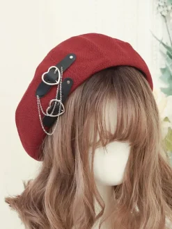 Sweet Lolita Hat Chains Accessory Hearts Pattern Polyester Black Lolita Hat