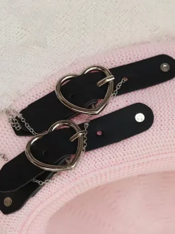 Sweet Lolita Hat Chains Accessory Hearts Pattern Polyester Black Lolita Hat