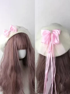 Sweet Lolita Hat Light Sky Blue Bows Ruffles Accessory Color Block Polyester Lolita Accessories