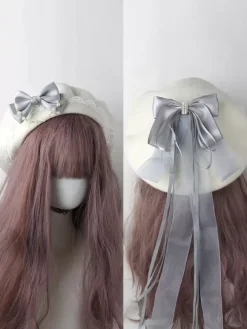 Sweet Lolita Hat Light Sky Blue Bows Ruffles Accessory Color Block Polyester Lolita Accessories