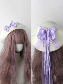 Sweet Lolita Hat Light Sky Blue Bows Ruffles Accessory Color Block Polyester Lolita Accessories