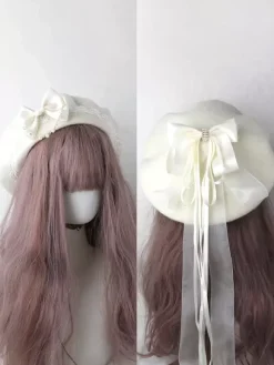 Sweet Lolita Hat Light Sky Blue Bows Ruffles Accessory Color Block Polyester Lolita Accessories