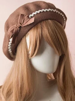 Sweet Lolita Hat Wool Bow Pom Pom Lolita Beret
