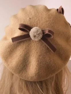 Sweet Lolita Hat Wool Bow Pom Pom Lolita Beret