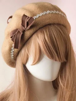 Sweet Lolita Hat Wool Bow Pom Pom Lolita Beret