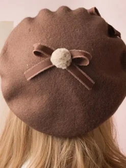 Sweet Lolita Hat Wool Bow Pom Pom Lolita Beret