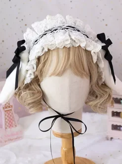 Sweet Lolita Headdress Bunny Ears Lace Bows Lace Headband
