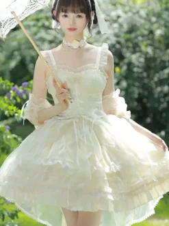 Sweet Lolita Jsk Dress Glaze Fantasy Sleeveless Ruffle Embroidery Bowknot 4 Colors