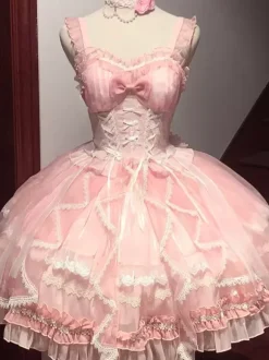 Sweet Lolita Jsk Dress Glaze Fantasy Sleeveless Ruffle Embroidery Bowknot 4 Colors
