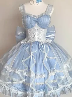 Sweet Lolita Jsk Dress Glaze Fantasy Sleeveless Ruffle Embroidery Bowknot 4 Colors