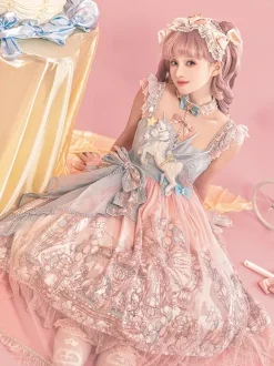Sweet Lolita JSK Dress Kawaii Princess Tiered Ruffled Sundress In Pink Cute Casual Lolita