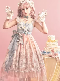 Sweet Lolita JSK Dress Kawaii Princess Tiered Ruffled Sundress In Pink Cute Casual Lolita