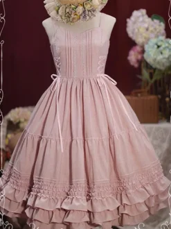 Sweet Lolita JSK Dress Lace Up Ruffle Cotton Lolita Jumper Skirts
