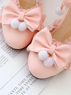 Sweet Lolita Sandals Bows Round Toe PU Leather Chunky Heel Daily Casual Pink Lolita Summer Ankle Strap Heels