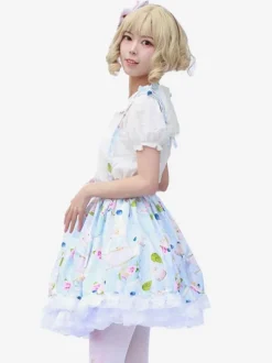 Sweet Lolita SK Angel Beats Floral Print as image Ruffles Lolita Skirts
