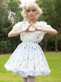 Sweet Lolita SK Angel Beats Floral Print as image Ruffles Lolita Skirts