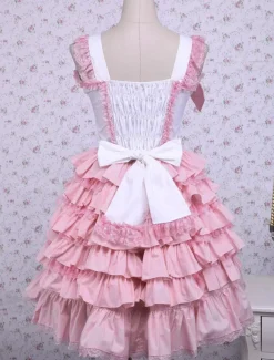 Sweet Pink Cotton Loltia Jumper Dress Bows Layers Ruffles