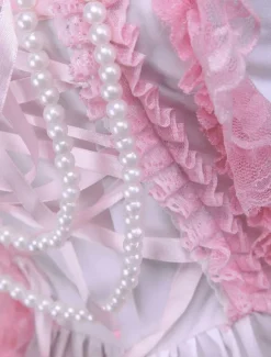 Sweet Pink Cotton Loltia Jumper Dress Bows Layers Ruffles