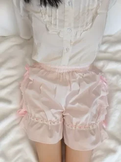 Sweet Black Pink Lolita Bloomers Layered Ruffles Bow Ribbon