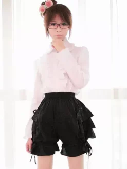 Sweet Black Pink Lolita Bloomers Layered Ruffles Bow Ribbon