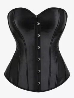 Sweetheart Strapless Satin Overbust Corset Front Button Back Lace Up Body Shaper