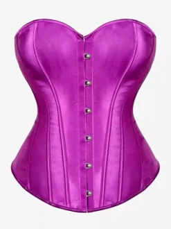 Sweetheart Strapless Satin Overbust Corset Front Button Back Lace Up Body Shaper