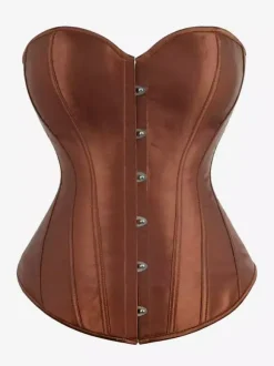 Sweetheart Strapless Satin Overbust Corset Front Button Back Lace Up Body Shaper