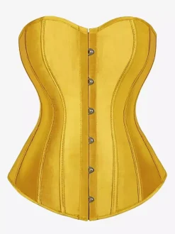 Sweetheart Strapless Satin Overbust Corset Front Button Back Lace Up Body Shaper