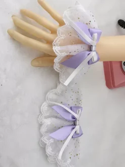 Sweet Lolita Accessories Light Sky Blue Ruffles Bows Oversleeves Miscellaneous