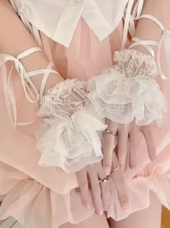 Sweet Lolita Accessories White Ruffles Lace Up Oversleeves Lace Miscellaneous