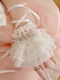 Sweet Lolita Accessories White Ruffles Lace Up Oversleeves Lace Miscellaneous