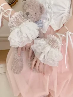 Sweet Lolita Accessories White Ruffles Lace Up Oversleeves Lace Miscellaneous