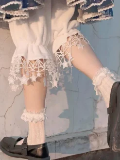 Sweet Lolita Bloomers Fringe Stars Pattern Cropped White Lolita Shorts