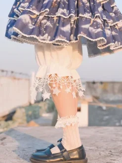 Sweet Lolita Bloomers Fringe Stars Pattern Cropped White Lolita Shorts