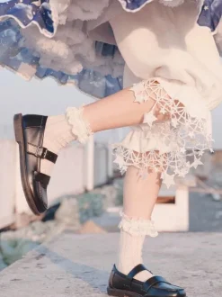 Sweet Lolita Bloomers Fringe Stars Pattern Cropped White Lolita Shorts