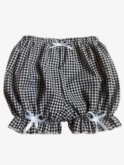 Sweet Lolita Bloomers Two-Toned Plaids Bows Cotton Lolita Shorts For Women