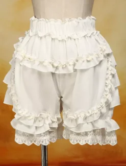 Sweet Lolita Bloomers White Cotton Lace Trim Ruffles
