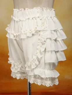 Sweet Lolita Bloomers White Cotton Lace Trim Ruffles