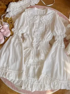 Sweet Lolita Blouses Ecru White Lolita Top Short Sleeves Pleated Ruffles Lolita Shirt