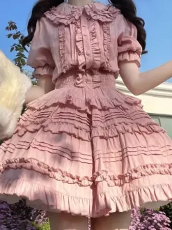Sweet Lolita Blouses Ecru White Lolita Top Short Sleeves Pleated Ruffles Lolita Shirt