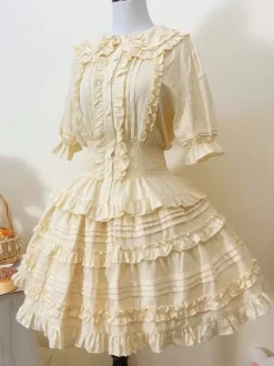 Sweet Lolita Blouses Ecru White Lolita Top Short Sleeves Pleated Ruffles Lolita Shirt