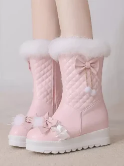 Sweet Lolita Boots PU Leather Round Toe Pink Lolita Footwear