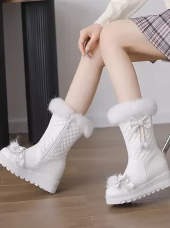Sweet Lolita Boots PU Leather Round Toe Pink Lolita Footwear
