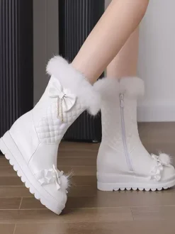 Sweet Lolita Boots PU Leather Round Toe Pink Lolita Footwear