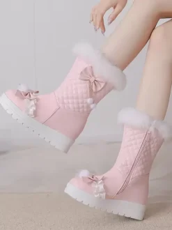 Sweet Lolita Boots PU Leather Round Toe Pink Lolita Footwear